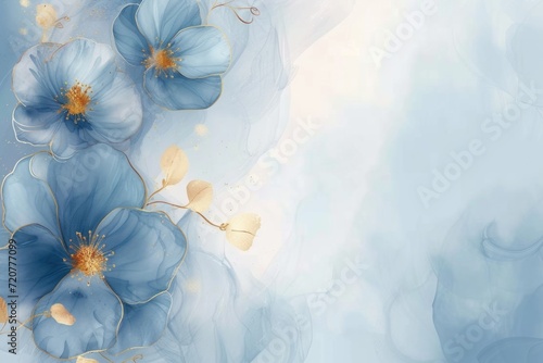 A painting featuring blue flowers on a blue background. Suitable for various decorative purposes
