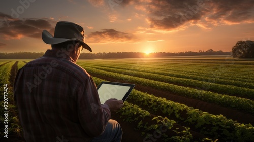 Modern farmer using a digital tablet