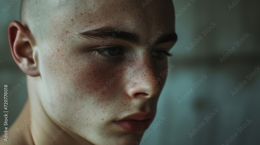 A close-up view of a person with a bald head. This image can be used to depict concepts such as baldness, hair loss, health, or beauty A close-up view of a person with a bald head. This image can be used to depict concepts such as baldness, hair loss, health, or beauty