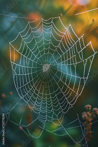 A close-up view of a spider web covered in water droplets. Perfect for adding a touch of nature and beauty to any project © Fotograf