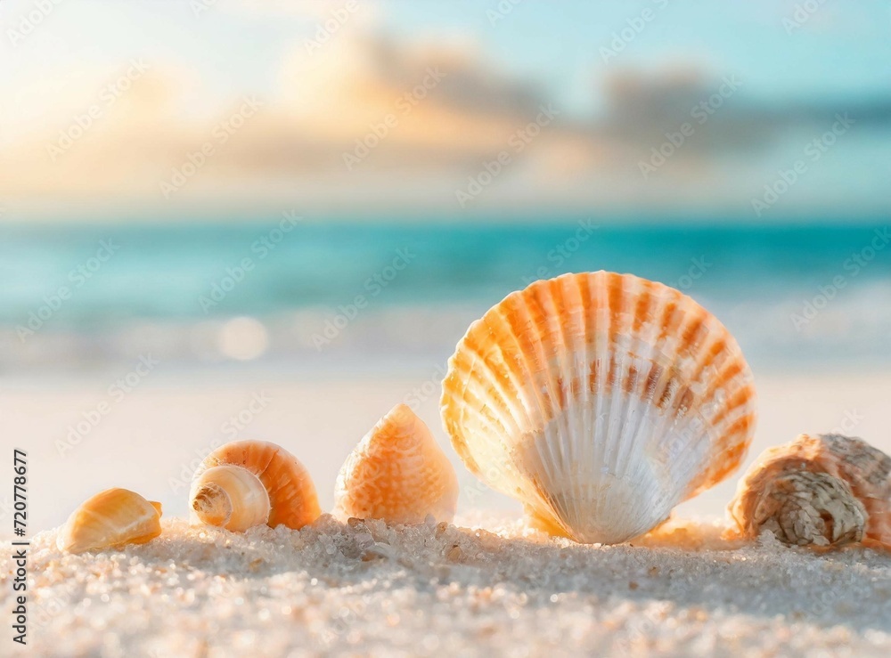 Seashells on the sand on the background of the sea Seashells on the sand on the background of the sea