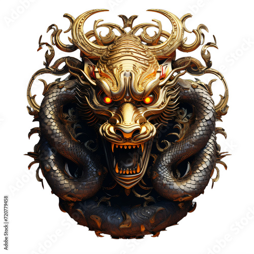 statue of a golden dragon on a transparent background png isolated