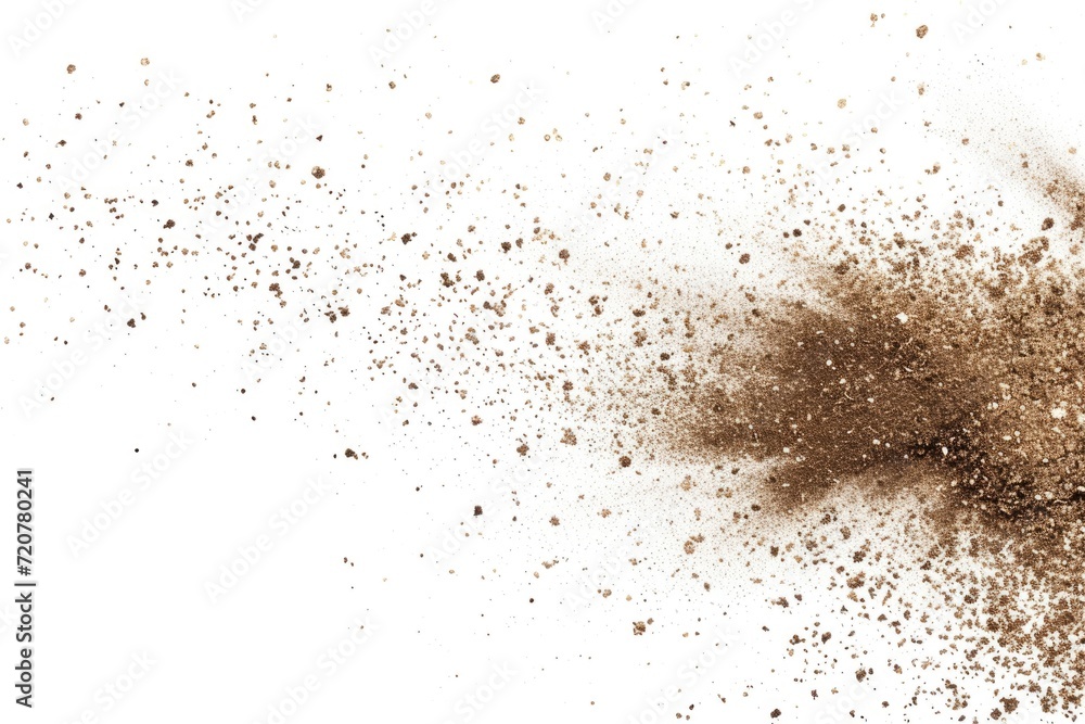 A dust cloud captured on a white background. Ideal for illustrating concepts such as pollution, air quality, or environmental issues A dust cloud captured on a white background. Ideal for illustrating concepts such as pollution, air quality, or environmental issues