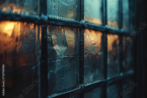 Raindrops can be seen on a close-up of a window. This image captures the serene beauty of rainfall. Perfect for weather-related articles or blog posts