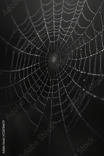 A spider web glistening with water droplets. Perfect for nature-themed designs and concepts