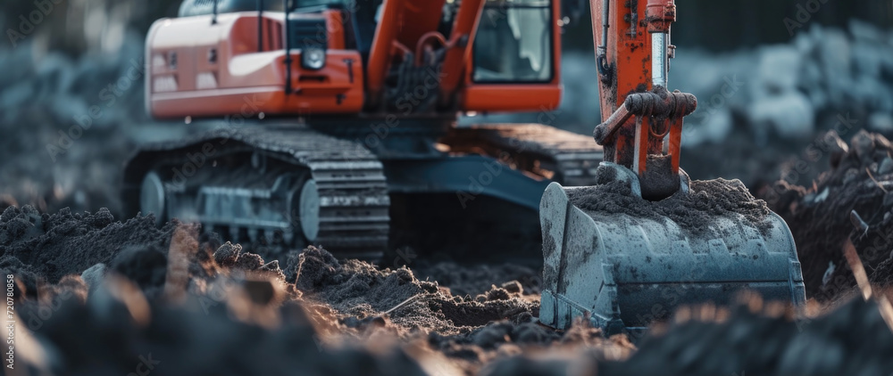 A powerful red and black bulldozer parked in the dirt. Perfect for construction and heavy machinery themes A powerful red and black bulldozer parked in the dirt. Perfect for construction and heavy machinery themes