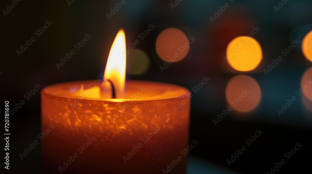 A lit candle sitting on top of a table. Perfect for creating a warm and cozy atmosphere. A lit candle sitting on top of a table. Perfect for creating a warm and cozy atmosphere.