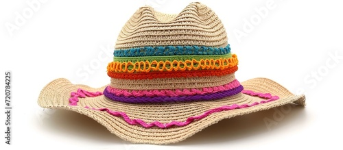 Vibrant Summer Straw Hat with Brimmed Rainbow Bands: Embrace the Colorful Charm of Summer with this Stunning Straw Hat Adorned with Rainbow Bands