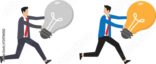 Forwarding ideas to teammates and passing on success, Business competition and bright light bulb concept,
