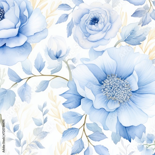 Sapphire watercolor botanical digital paper floral background