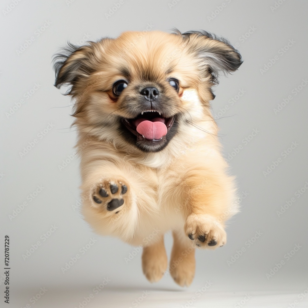 pekinese puppy jumping happy
