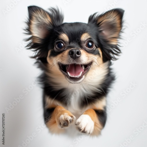 chihuahua dog jumping in the studio on white background © Ivana
