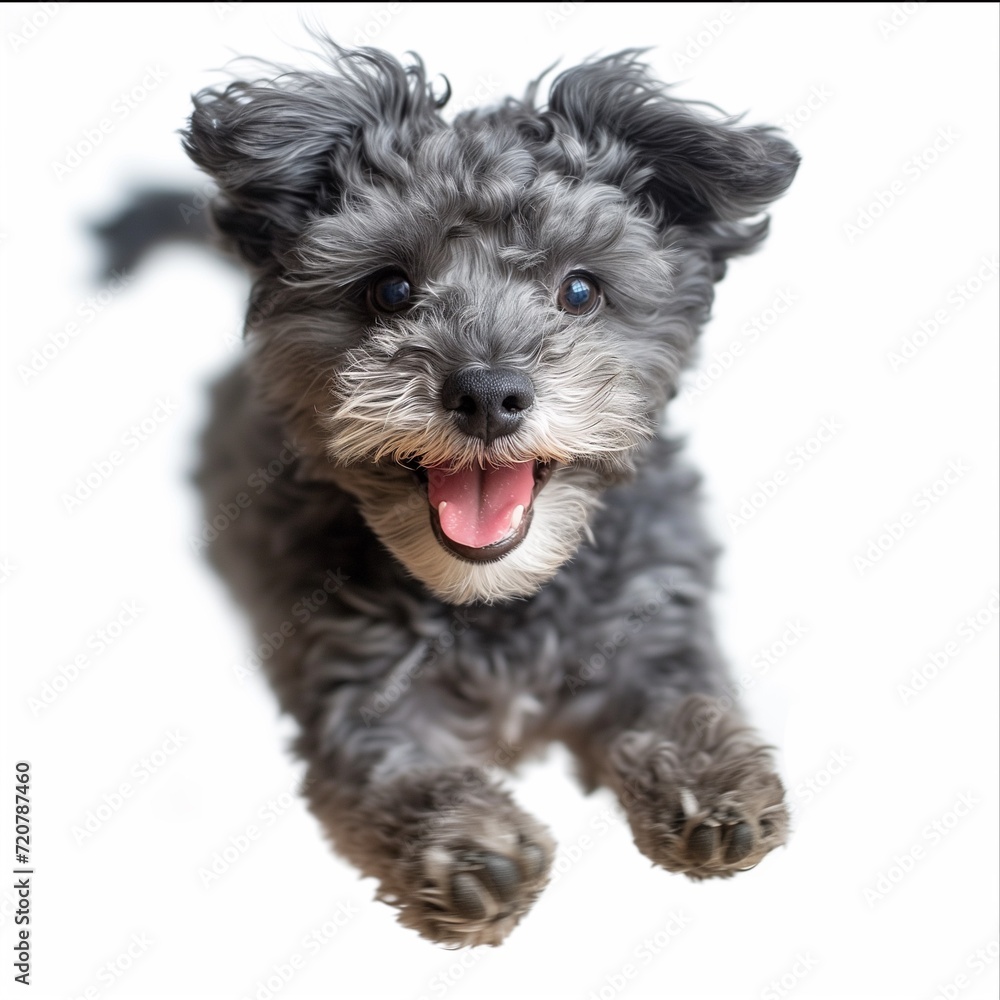 schnauzer puppy jumping around in the studio