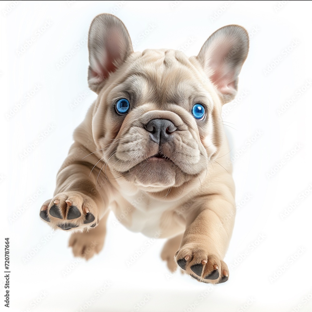 bulldog puppy jumping in the studio on white background