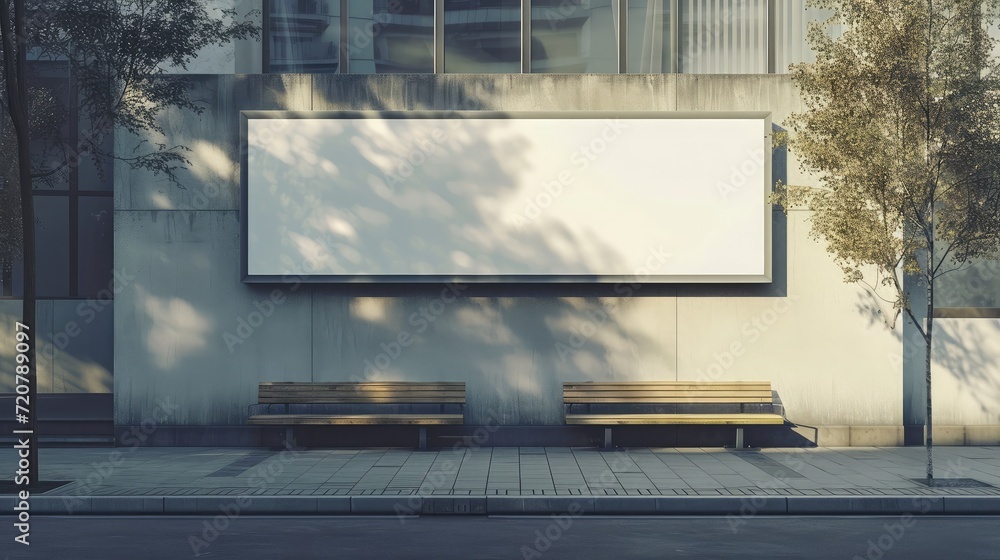 Blank billboard sign mockup in the urban environment, on the facade, empty space to display your advertising or branding campaign Blank billboard sign mockup in the urban environment, on the facade, empty space to display your advertising or branding campaign