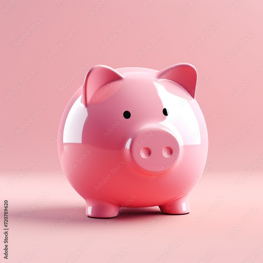 Minimal Style Piggy Bank on Pink Solid Background AI Generated