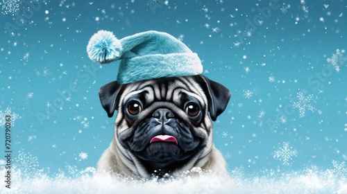 Happy Pug in Winter Wonderland AI Generated