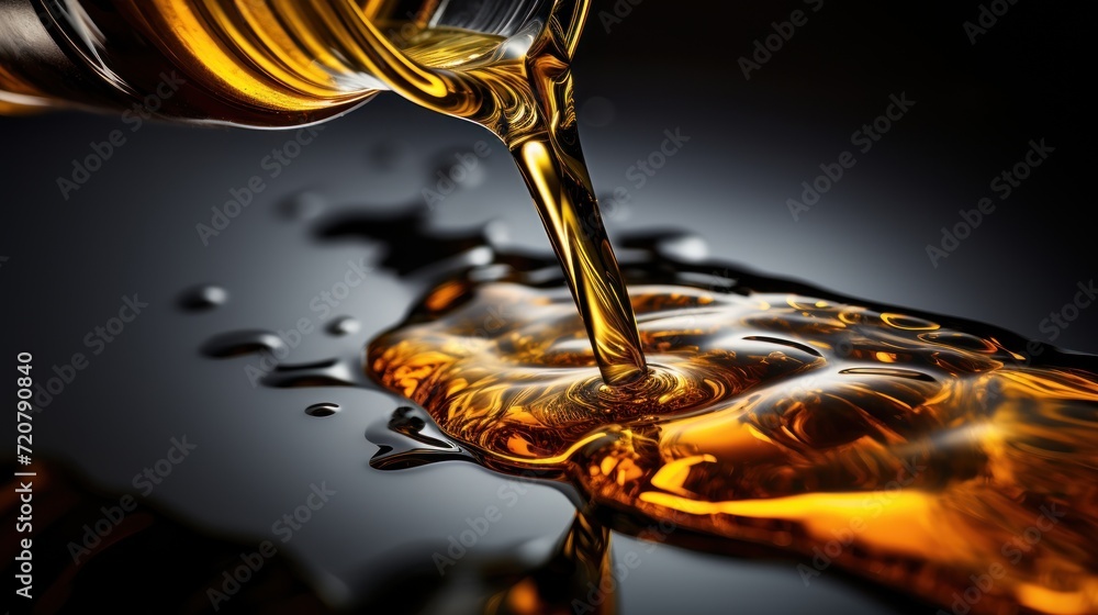 Pouring oil from a bottle on a dark background. 3d rendering Generative AI