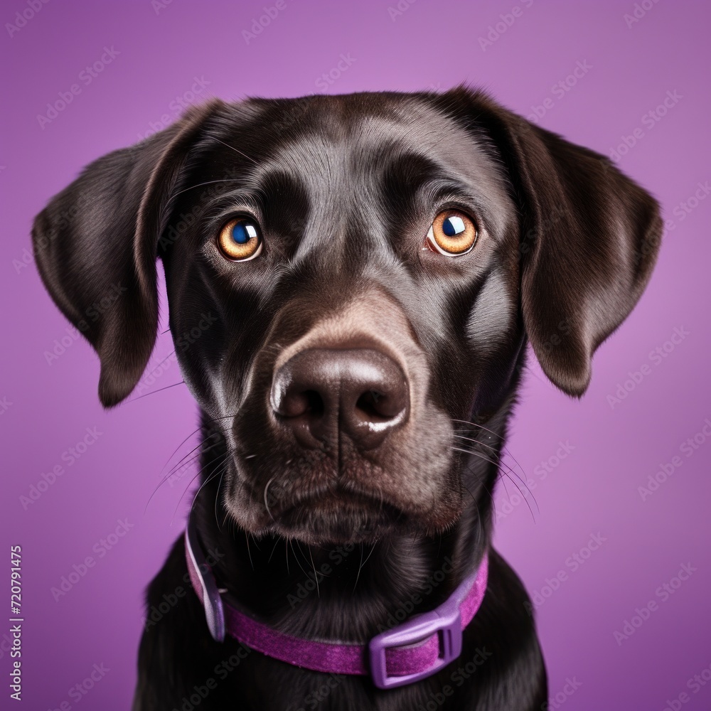 Impressed Labrador Dog Looking at Camera on Purple Background AI Generated