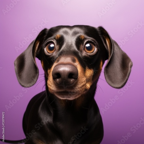 Impressed Dachshund Dog Looking at Camera on Purple Background AI Generated © Alex