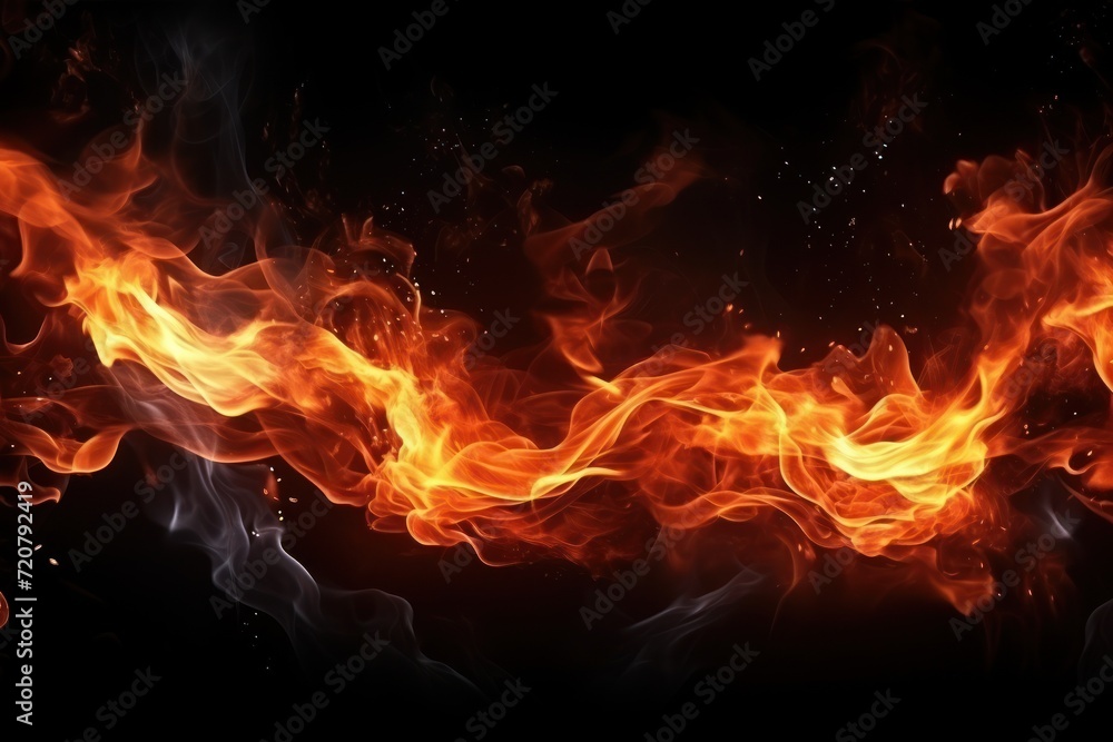 Fire flames isolated on black background. Abstract fire flames background. illustration.