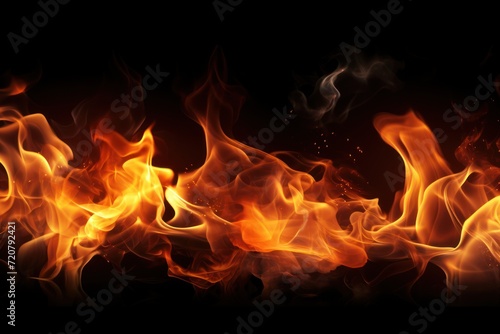 Realistic fire flames isolated on black background. Illustration. © Alex