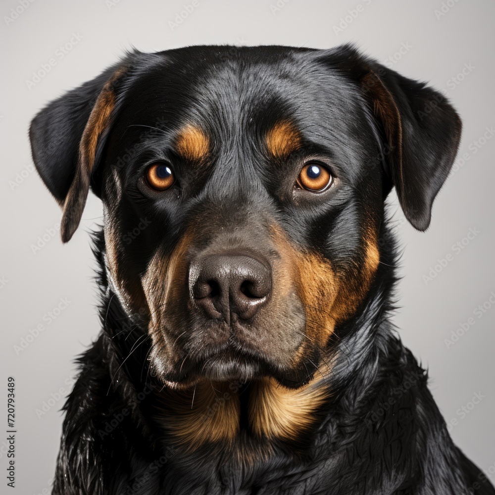 Close-up Portrait of Rottweiler Dog Isolated on White Background AI Generated