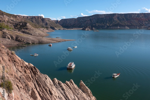 The dam at the Valle Grande Reservoir, Atuel River, near the city of San Rafael, Mendoza Province, Cuyo Region, Argentina
