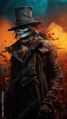 Dark Cinematic Scarecrow with Vivid Colors Generative AI