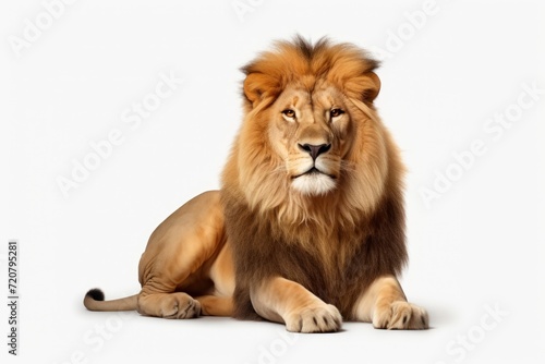 Portrait of a lion isolated on white background. Studio shot.