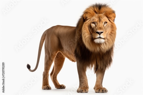 Lion standing on white background. Side view. 3D illustration