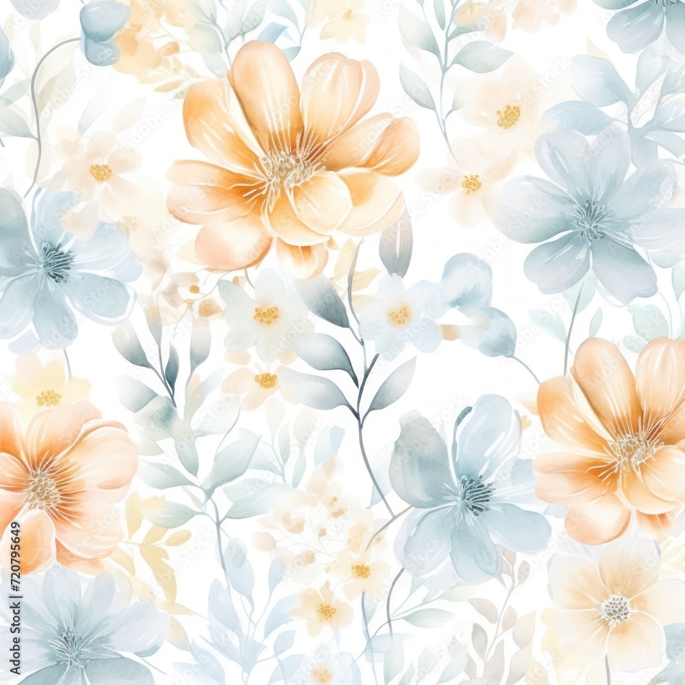 Topaz watercolor botanical digital paper floral background in soft basic pastel tones