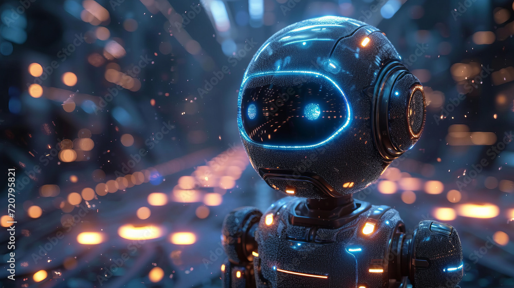 animated chatbot surrounded by floating communication platforms with a blue to black background ,generative ai animated chatbot surrounded by floating communication platforms with a blue to black background ,generative ai