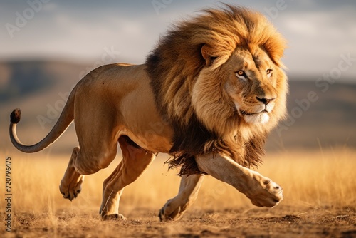 Side View of Lion Running in Scientific Graphy AI Generated