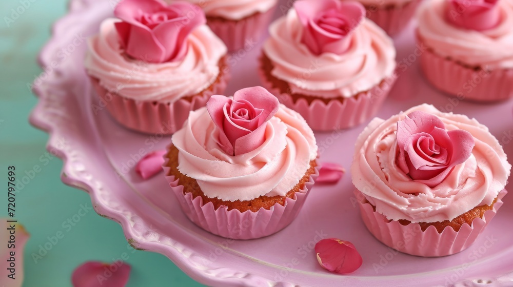 Cupcakes with vibrant pink frosting and sprinkles generative ai Cupcakes with vibrant pink frosting and sprinkles generative ai