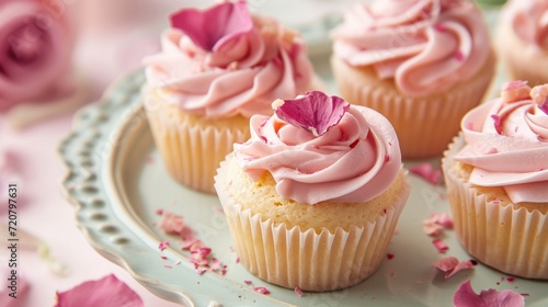 Cupcakes with vibrant pink frosting and sprinkles generative ai