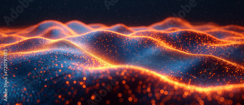 Data visualization, Dark indigo and orange, High-tech background with flowing lines and stars, generative ai