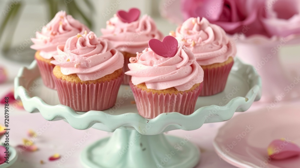 Cupcakes with vibrant pink frosting and sprinkles generative ai