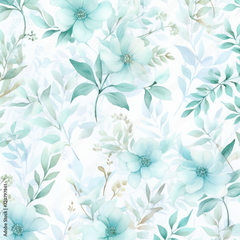 Turquoise watercolor botanical digital paper floral background