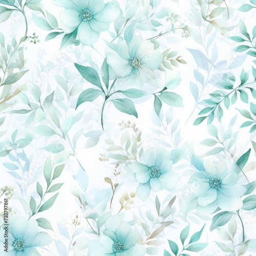 Turquoise watercolor botanical digital paper floral background