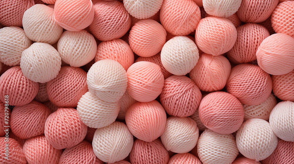 Balls of peach and pink threads. Balls of peach and pink threads.