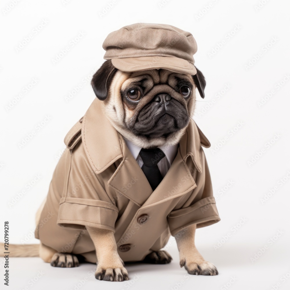 Confident Pug Dog Dressed as Detective AI Generated