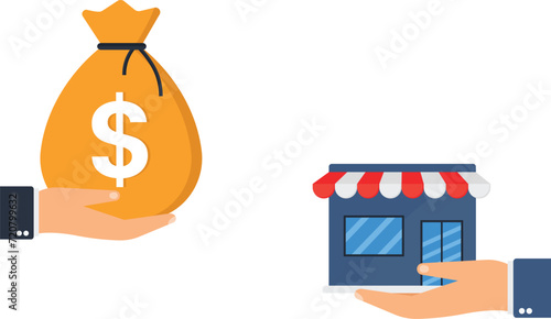 Company buyout and acquisition agreement or takeover, Selling company offer or merger amd franchise business concept,
