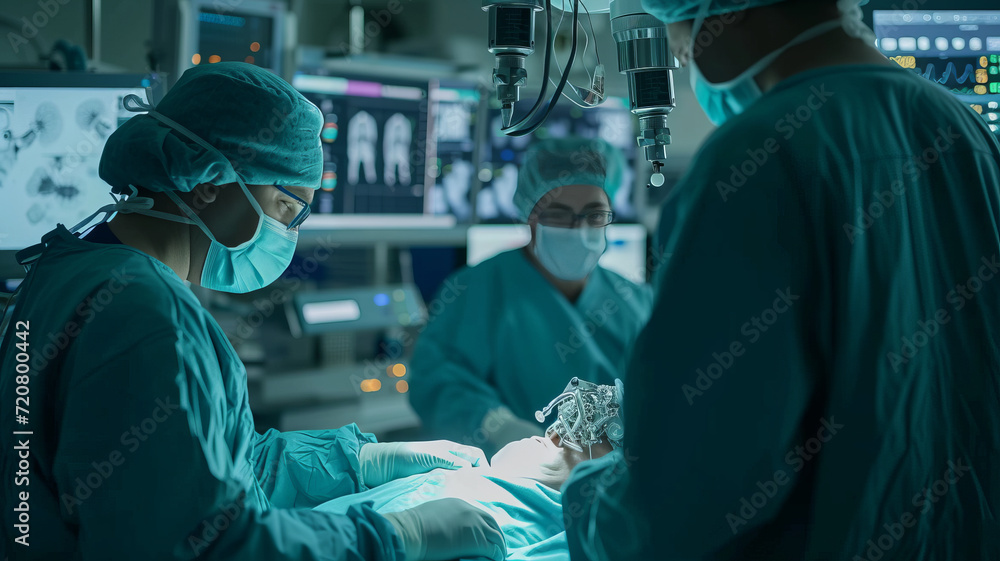 Surgeons Observing High-Precision Programmable Automated Robot Arms Operating Patient In High-Tech Hospital,generative ai Surgeons Observing High-Precision Programmable Automated Robot Arms Operating Patient In High-Tech Hospital,generative ai