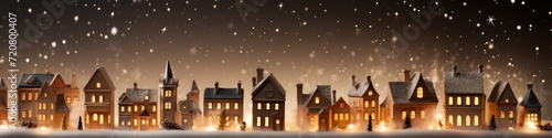 Christmas Wooden Houses on Dark Background with Motion Blur Panorama AI Generated