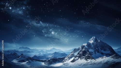 Snowy Mountain Wallpaper with Starry Sky AI Generated