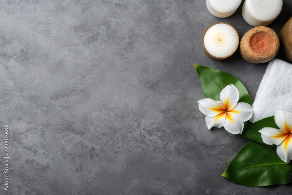 Healthy and Wellness Spa Setting with Flowers on Stone Background AI Generated