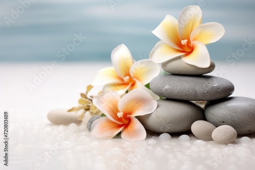 Relaxing Spa Stones and Beautiful Flower on Light Background AI Generated