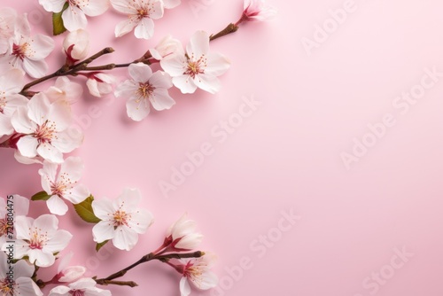 Spring Floral Background with White Almond Blossom Flowers and Petals AI Generated © Alex