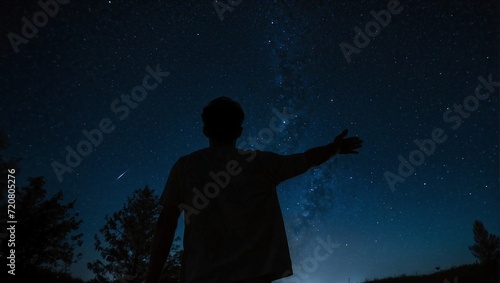 Silhouette of a man watching the dark starry sky